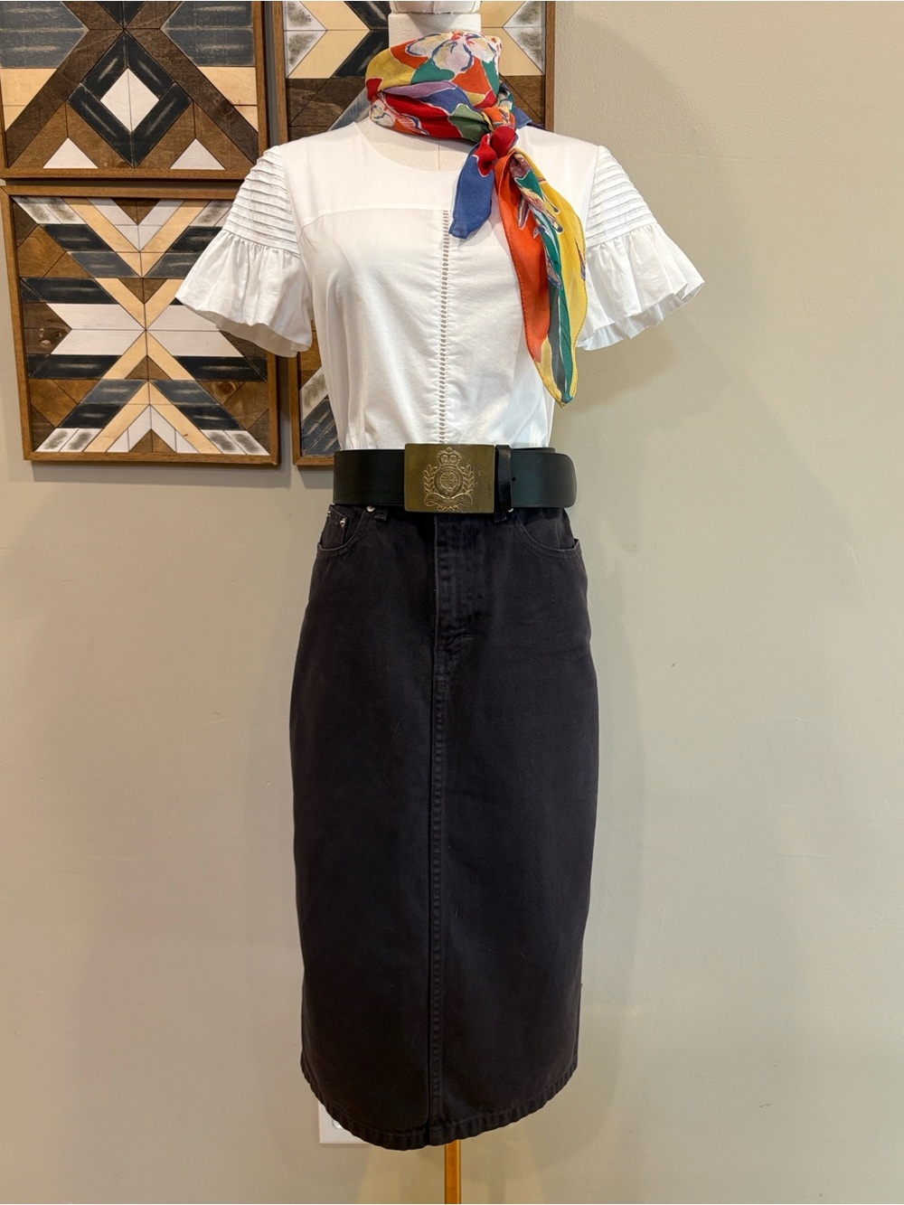 Vintage Polo Ralph Lauren 80s Authentic Dungarees Cotton Denim Midi Jean Skirt 4
